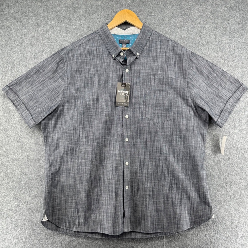 Van Heusen Button Down Shirt Mens XXL Blue Never Tuck Slim Fit NWT